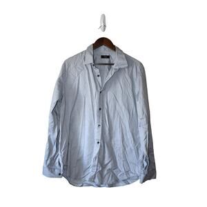 Theory Dobby Oxford Blue Print 100% Cotton Button Down Size XL